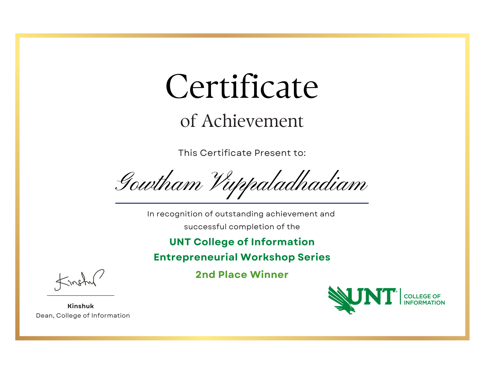 Entrepreneurial Workshop Award